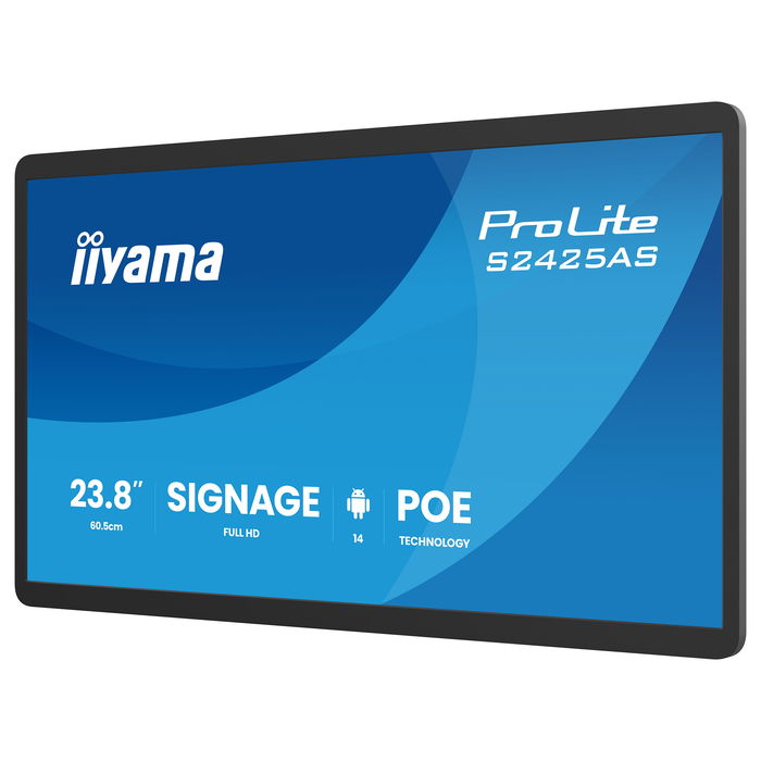 iiyama ProLite S2425AS-B1P - Pantalla Digital 23.8" Full HD IPS, Android SoC, Wi-Fi 6, USB-C, Altavoces 10W, 24/7, VESA 100x100, Negro