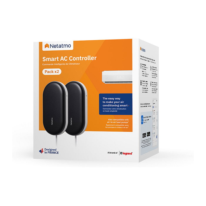 NetAtmo Smart AC Controller, Controlador Inalámbrico para Aire Acondicionado, Negro/Blanco, 2 Piezas, con Aplicación y WiFi, Temperatura 0-50°C
