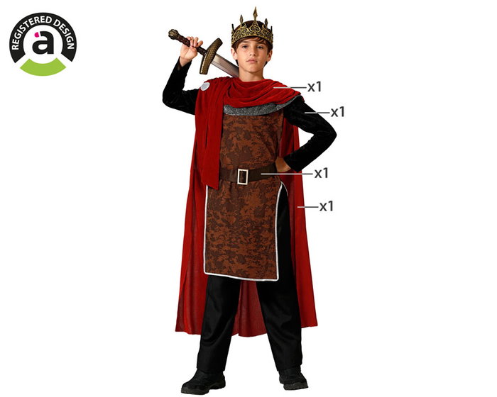 Disfraz Rey Medieval para Niño, Túnica Guerrero Roja con Pantalón, Capa y Cinturón, Talla 5-6 Años, Temática Edad Media Disfraz Rey Medieval para Niño, Túnica Guerrero Roja con Pantalón, Capa y Cinturón, Talla 5-6 Años, Temática Edad Media