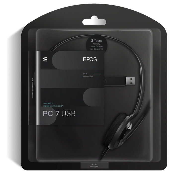 EPOS Sennheiser PC 7 USB Auriculares PC para VoIP y Oficina, Micrófono Boom con Cancelación de Ruido, Monoaural, Conector USB-A, Alámbrico, Frecuencia 42-17000 Hz, Negro