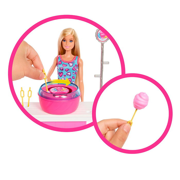 Barbie Puesto de Algodón de Azúcar JFV67 Mattel Muñeca con Accesorios para Niñas +3 Años