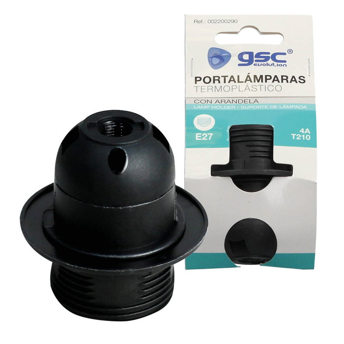 GSC Evolution Portalamparas Termoplástico con Arandela E27 Negro