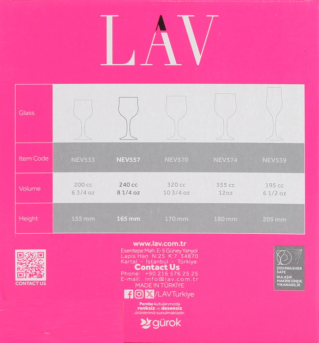 Lav Set 6 Copas Vino Tinto 240cc Ø7x7x16.5 cm (4 Cajas)