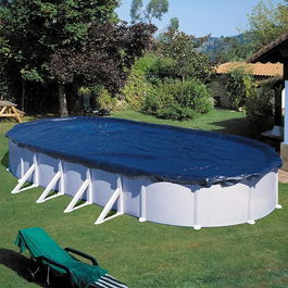 Gre Cobertor de Invierno para Piscina Desmontable Ovalada, Cubierta 610 x 410 cm, Polietileno 120 g/m² Negro, Incluye Cable Acero y Tensor