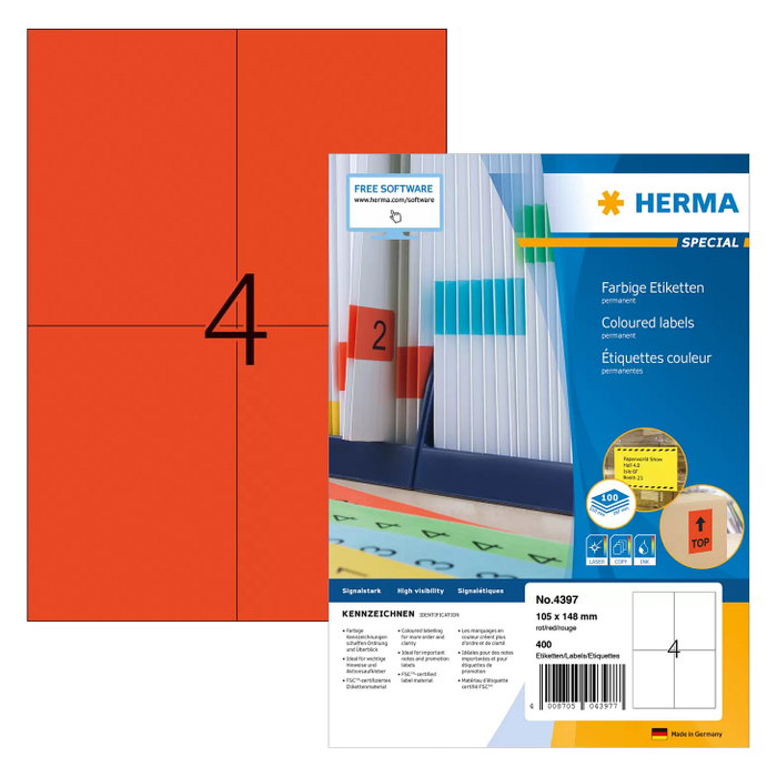 HERMA Etiquetas A4 Rojo 105x148 mm Papel Mate 400 Unidades HERMA Etiquetas A4 Rojo 105x148 mm Papel Mate 400 Unidades