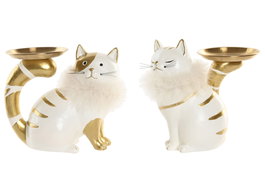 DKD Home Decor Figura de Resina Gato con Bandeja, Surtido de 2