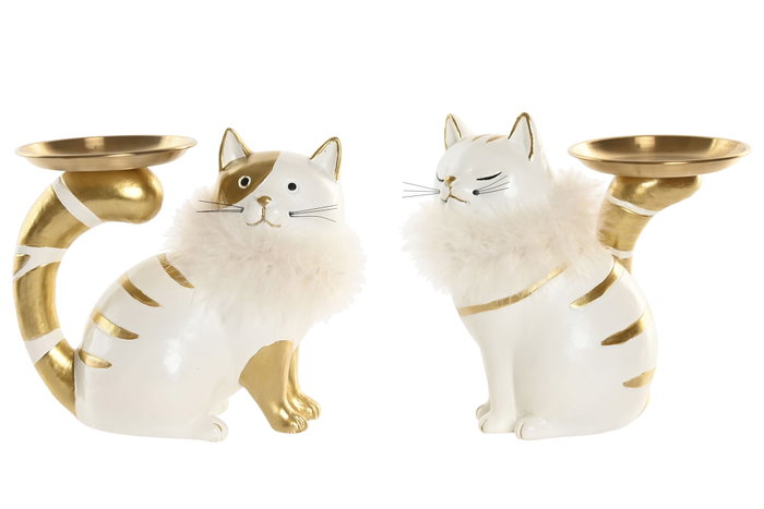 DKD Home Decor Figura de Resina Gato con Bandeja, Surtido de 2 DKD Home Decor Figura de Resina Gato con Bandeja, Surtido de 2