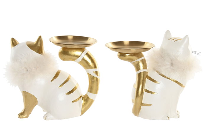 DKD Home Decor Figura de Resina Gato con Bandeja, Surtido de 2 DKD Home Decor Figura de Resina Gato con Bandeja, Surtido de 2