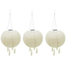 Lumisky LUM3760093541817 Juego de 3 Faroles Solares Ø30cm Beige, Crema y Boda Festiva LED Blanco Cálido