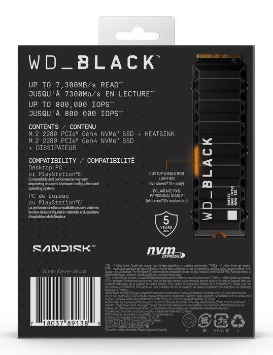 Western Digital WD_BLACK SN850X NVMe SSD 1 TB M.2 con Disipador