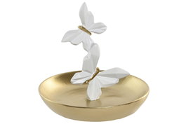 DKD Home Decor Bandeja Vacia Bolsillos Resina Dorado y Blanco