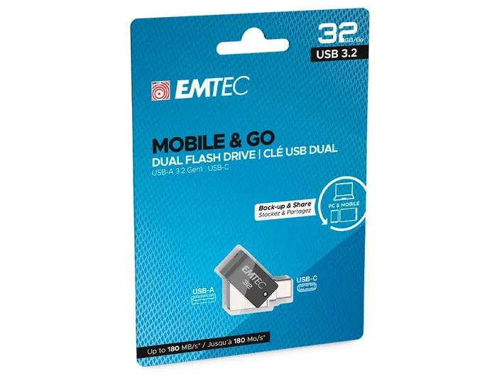 Emtec Dual Mobile & Go Type-C / USB 32 GB Memoria USB 3.2 Lectura 180 MB/s Escritura 15 MB/s