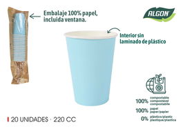 Algon Set de 20 Vasos de Cartón Azul Baby 220 cc (7x7x9.5 cm) (20 Unidades)
