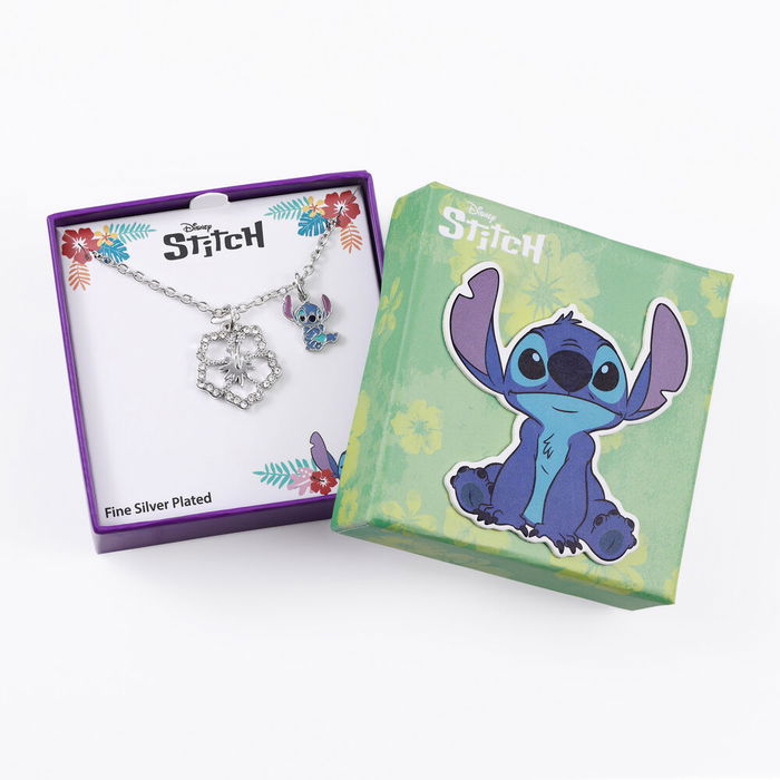 Disney Colgante Stitch con Cadena Plateada y Flor