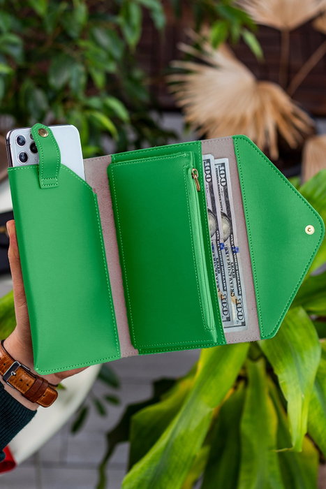 Zoozie Bags Cartera Verde para Mujer Elegante de Piel PU de Lujo con Cremallera y Compartimentos Amplios