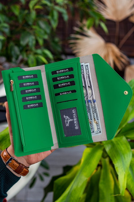 Zoozie Bags Cartera Verde para Mujer Elegante de Piel PU de Lujo con Cremallera y Compartimentos Amplios