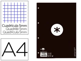 Antartik Recambio DIN A4 80 hojas Cuadro 5 mm 4 taladros Negro