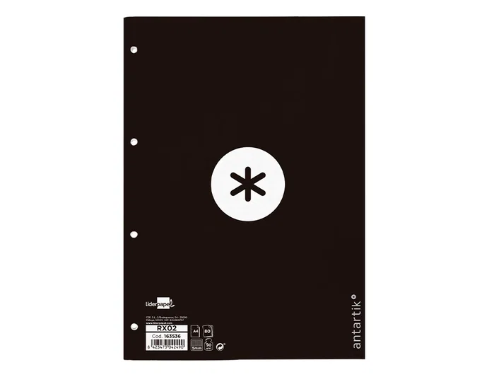 Antartik Recambio DIN A4 80 hojas Cuadro 5 mm 4 taladros Negro Antartik Recambio DIN A4 80 hojas Cuadro 5 mm 4 taladros Negro