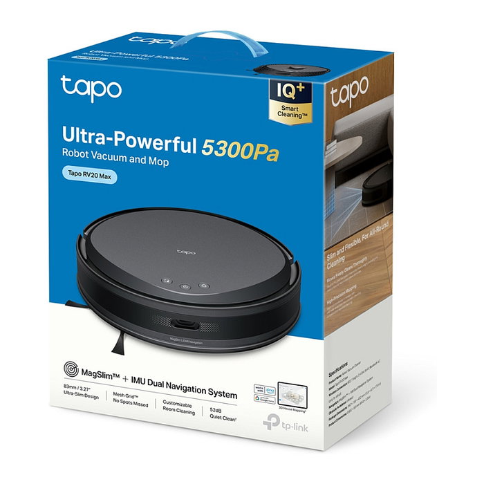 TP-Link Tapo RV20 Max Robot Aspirador y Fregador, Sin Bolsa, Autovaciado HEPA 11, LiDAR, Alexa/Google Assistant, 180 min, Negro