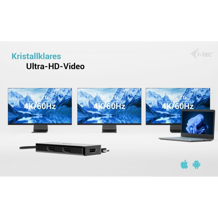 I-tec Adaptador de Vídeo USB-C Triple 4K HDMI con Power Delivery 100W Negro