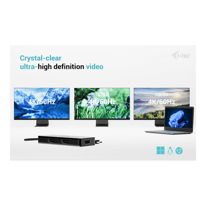 I-tec Adaptador de Vídeo USB-C Triple 4K HDMI con Power Delivery 100W Negro