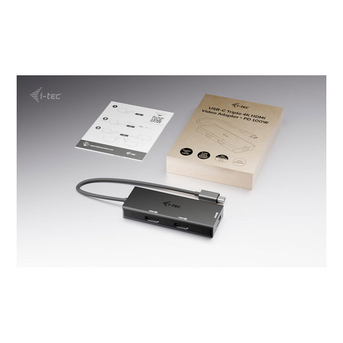 I-tec Adaptador de Vídeo USB-C Triple 4K HDMI con Power Delivery 100W Negro