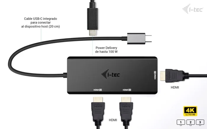 I-tec usb-c triple 4k hdmi video adapter 3x hdmi 4k 60hz pd 100w