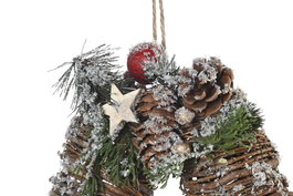 DKD Home Decor Decoración Colgante Navidad Tradicional Rojo Natural Ratán Piñas Campanas 25 x 12 x 15 cm