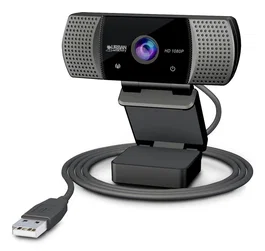 Urban Factory WHD20UF-V2 Cámara Web USB Full HD 1080p 2MP con Micrófono, Autofocus, Tapa de Lente y Montaje por Abrazadera