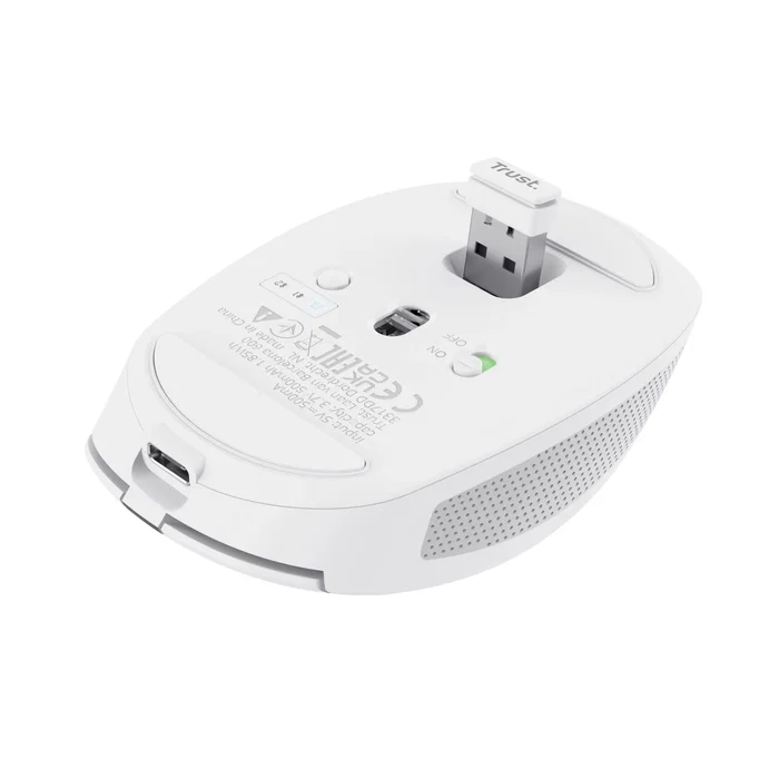 Trust Ozaa Compact - Ratón Inalámbrico RF + Bluetooth para Oficina, 6 Botones Silenciosos, 3200 DPI, Recargable por USB-C, Multidispositivo, Blanco
