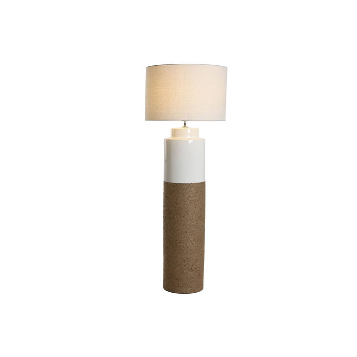 DKD Home Decor Lámpara de Pie de Cerámica y Lino Blanco