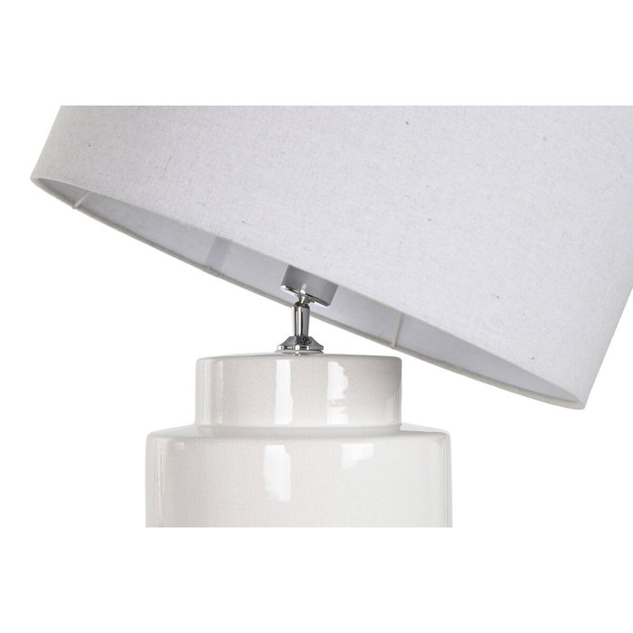DKD Home Decor Lámpara de Pie de Cerámica y Lino Blanco