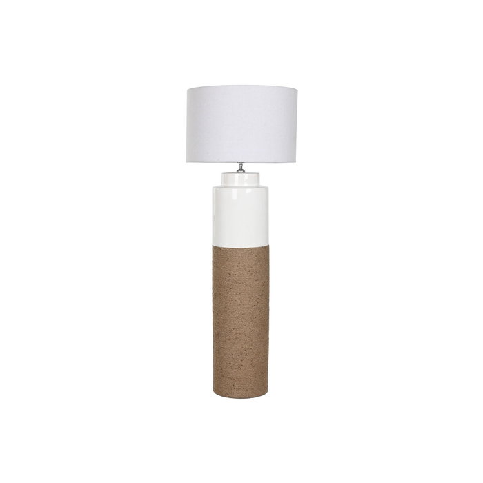 DKD Home Decor Lámpara de Pie de Cerámica y Lino Blanco
