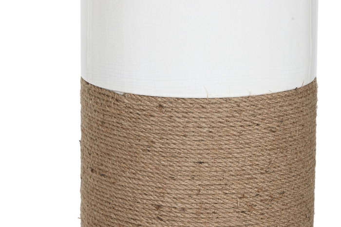 DKD Home Decor Lámpara Pie Scandi Blanco Marrón Cerámica Lino 50 x 139.5 x 50 cm