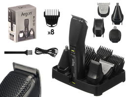 Argon Set Cortapelo con 12 Accesorios, Soporte Negro, Batería 600mAh, Carga USB Tipo C, Motor 6800rpm, Dimensiones 14.5x18x11.7cm (Set de 6)