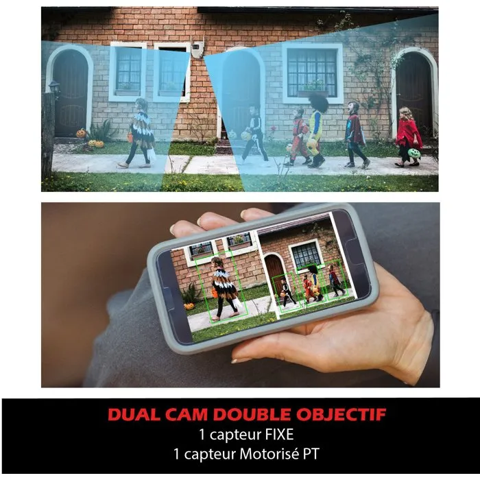 Kyf Cámara de Seguridad Exterior PT WiFi 360° Giratoria con Sensores Dual 2x3MP, modelo AAAPW98381