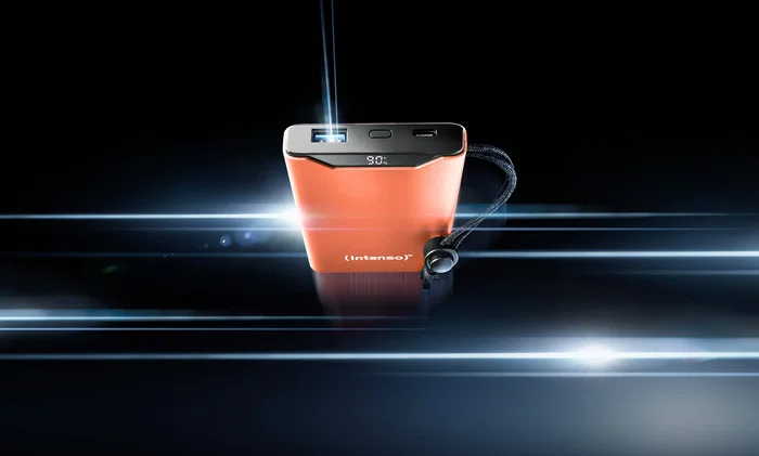 Intenso Batería Externa Power Bank 10000 mAh Carga Rápida 20W, Pantalla LCD, USB-C, Cable Incluido, Naranja, Ref. 7332038