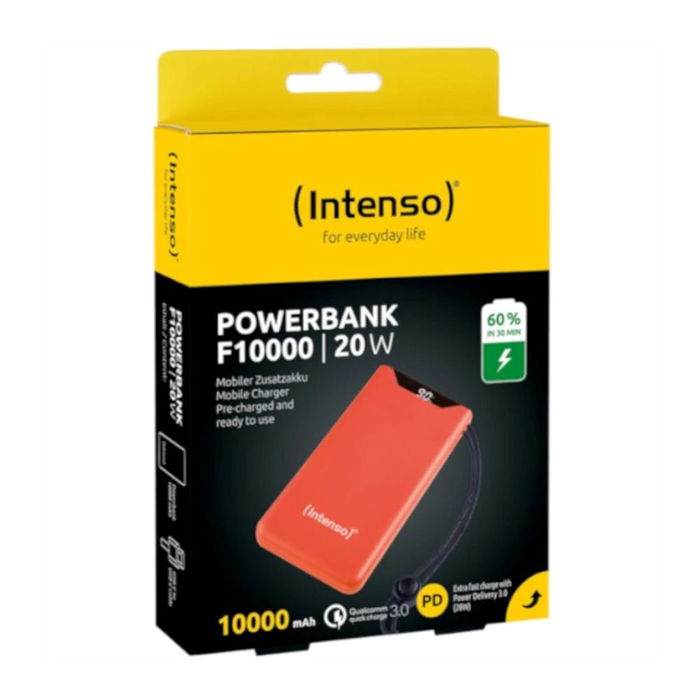 Intenso F10000 Powerbank 10000 mAh Carga Rápida 20W PD QC 3.0 USB-C/A Puerto Dual Naranja Intenso F10000 Powerbank 10000 mAh Carga Rápida 20W PD QC 3.0 USB-C/A Puerto Dual Naranja
