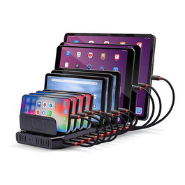 LINDY 73309 Estación de Carga USB 10 Puertos 96W, 10x USB-A, Negro, Protección Sobretensión