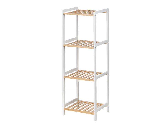 Berilo Estantería Cuadrada, 4 Estantes de Bambú y Pino, Color Blanco Natural, 100x30x35 cm (Montada)