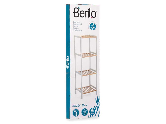 Berilo Estantería Cuadrada, 4 Estantes de Bambú y Pino, Color Blanco Natural, 100x30x35 cm (Montada)