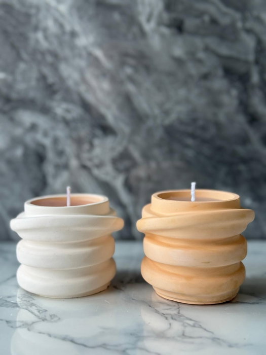 Aberto Design Velas de Concreto 6TM Juego de Velas Soya para el Hogar Decoración Elegante Blanco 2 Piezas 8x7x8 cm