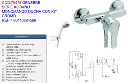 GENEBRE Serie K8 Grifo Monomando de Baño con Kit de Ducha