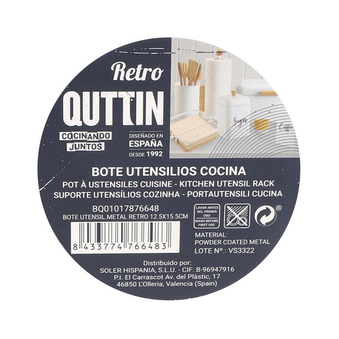 Quttin Bote Utensilios Metal Retro 12.5 cm x 12.5 cm x 15.5 cm (6 Unidades)