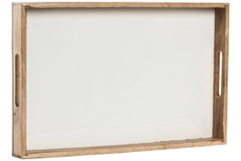 DKD Home Decor Bandeja de Mango Lacado Blanco 43,5x27x4,5 cm