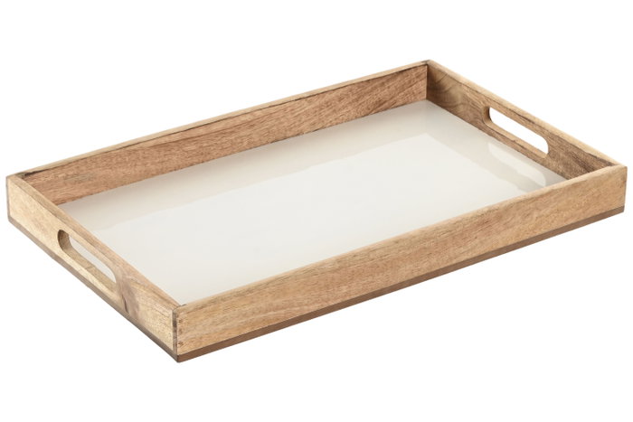 DKD Home Decor Bandeja de Mango Lacado Blanco 43,5x27x4,5 cm