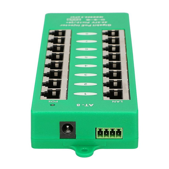 Extralink Inyector PoE Activo de 8 Puertos Gigabit 802.3at/af Modo A
