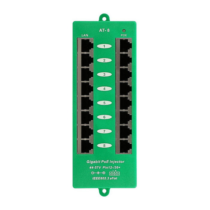 Extralink Inyector PoE Activo de 8 Puertos Gigabit 802.3at/af Modo A
