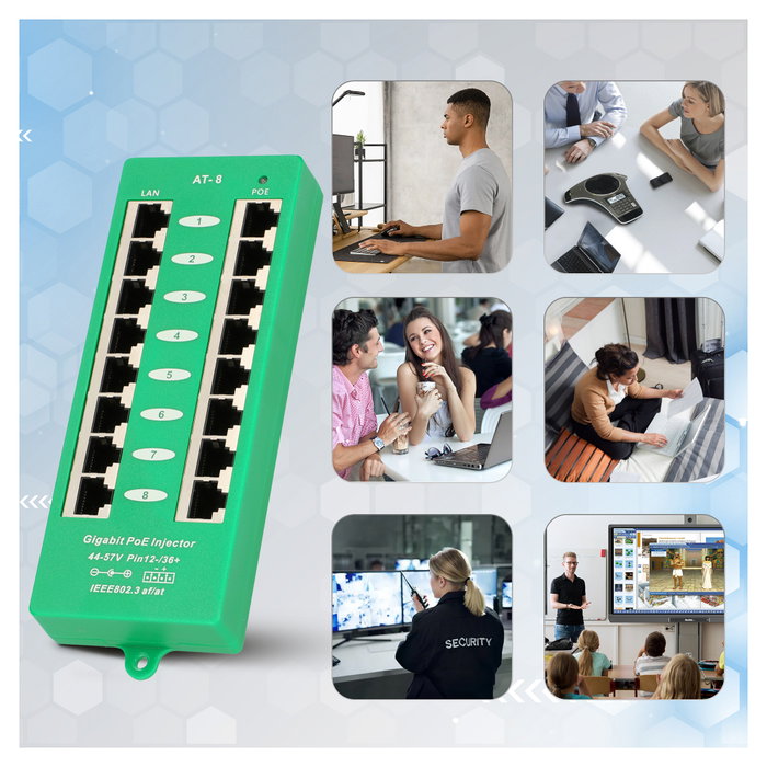 Extralink Inyector PoE Activo de 8 Puertos Gigabit 802.3at/af Modo A