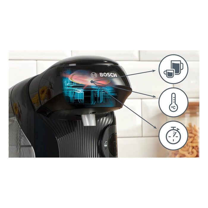 Bosch TAS112E Máquina de Café Automática a Cápsulas para Espresso, Cappuccino y Más, 1400 W, Negro